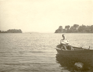 Myself in row boat on shore of Lough Gill